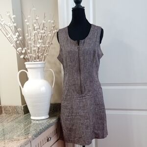 Elegant Linen Zippered Brown Mini Dress